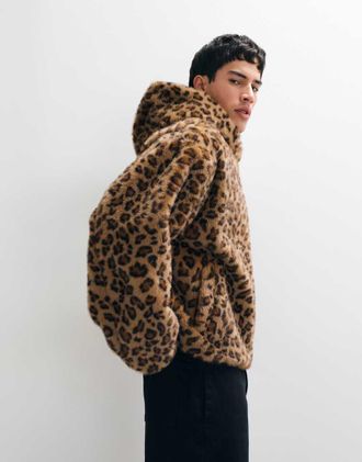 Asos giacca in pelliccia sintetica a pois marrone
