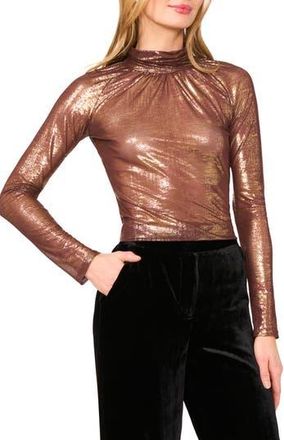 Ted Baker Metalllic Ruched Turtleneck Top in Potting Soil at Nordstrom Rack, Size Large