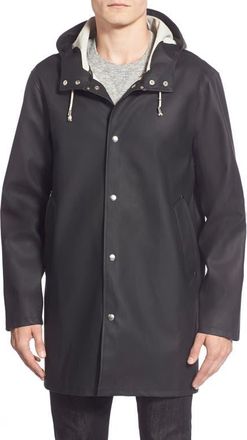 Stutterheim Stockholm Long Sleeve Hooded Raincoat in Black at Nordstrom, Size Xx-Large