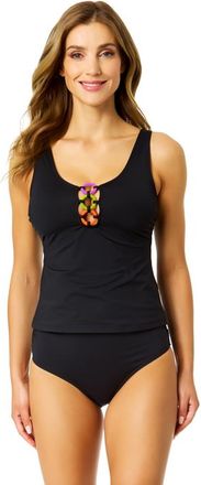 Anne Cole Womens Mod Tropical Black V Neck Ring Front Tankini Swim Top at Nordstrom, Size X-Small