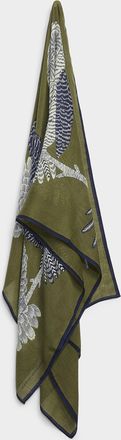 Inouï Editions Mens Owls on an olive-green background lightweight scarf