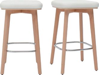 Miliboo Set De 2 Taburetes De Cocina Blancos Y De Madera Clara 65 Cm Gramma