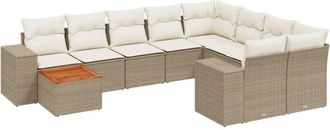 vidaXL Juego De Sof&aacute;s Jard&iacute;n Con Cojines Beige 10 Pzas Rat&aacute;n Sint&eacute;tico Vidaxl