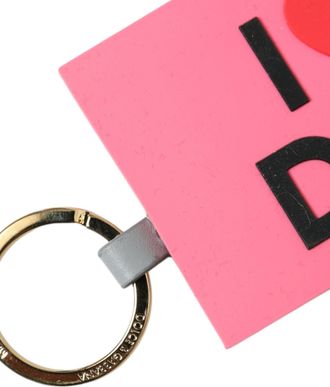 Dolce & Gabbana Womens Pink Silicone Dg Logo Gold Brass Keychain And Zamak Steel Leather Accessory