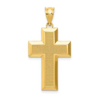 Diamond2Deal 14k Yellow Gold Polished Textured Cross Pendant