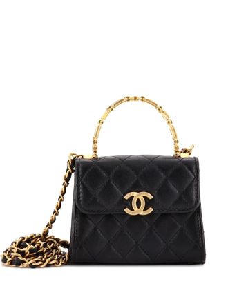 Chanel Coco Enamel Top Handle Flap Bag Quilted Lambskin Small satchel - Zwart