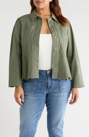 Wit & Wisdom Embroidered Scallop Peplum Jacket in Lily Pad at Nordstrom, Size 2X