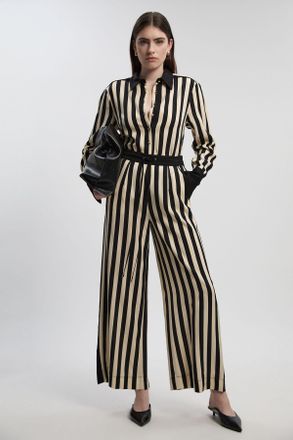 Karen Millen Womens Mono Fluid Stripe Cotton Mix Woven Trouser - Monochrome Multi viscose - Size 12 UK