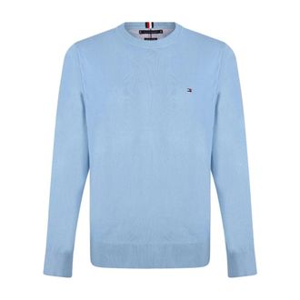 Tommy Hilfiger Round-neck Knitwear, male, Blue, Size: 2XL Light Blue Logo Embroidered Sweatshirt