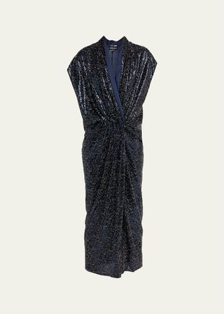 Giorgio Armani Sequined Cap-Sleeve Gathered Dress