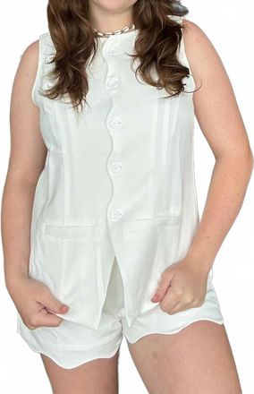 She + Sky Sleeveless Scallop Button Down Long Vest In Off White