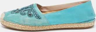 Le Silla Turquoise Suede And Leather Crystal Embellished Espadrille Flats