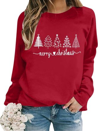 Generic Christmas Sweatshirt for Women Christmas Jumper Ladies Long Sleeve Xmas Tops Funny Colorful Graphic Xmas Jumpers Womens Casual Crewneck Oversize Sweat