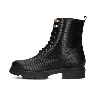 Omoda Schoenen, Dames, Zwart, 36 EU, Leer, Slangenprint Veterschoenen