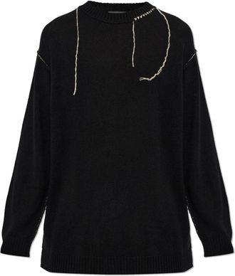 Yohji Yamamoto Wol trui met rafelafwerking - Heren - Ronde hals truien - Zwart - L - Wol - Truien & Vesten
