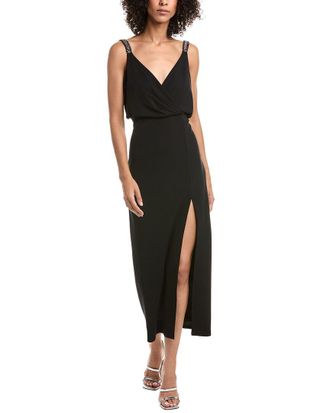 Tadashi Shoji Mona Pearl Strap Blouson Midi Dress