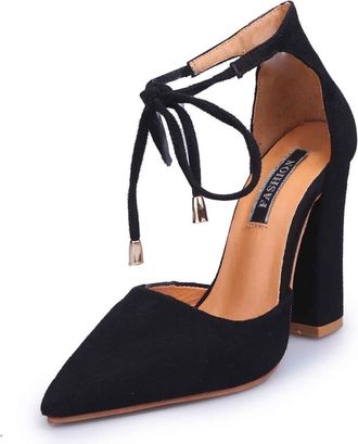 Generic Elegant High Heels for Women Stylish Lace Up Pointed Toe Chunky Suede Heels for Versatile Comfort and Elegance, black, 8.5 UK