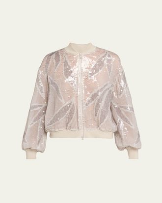 Brunello Cucinelli Sequined Silk Organza Bomber Jacket