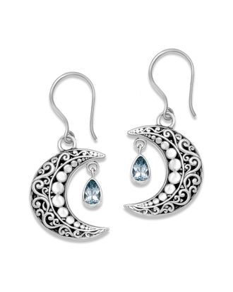 Samuel B. Silver 1.00 Ct. Tw. Blue Topaz Crescent Moon Earrings