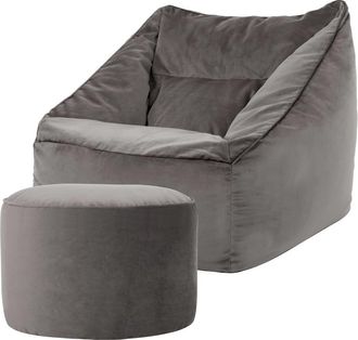 Icon Brand Puf sillón con reposapiés redondo terciopelo gris antracita