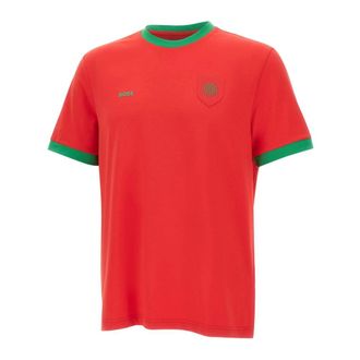 HUGO BOSS Hugo, T-Shirts, male, Red, Size: 3XL Stretch-cotton T-shirt with country flag and logo
