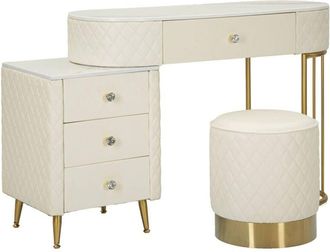 Dmora Dmora - Tocador Taquari, Mesa de tocador, Estación de maquillaje, Mueble consola, 120x40 h75 cm, Blanco y Oro