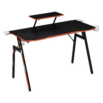 HOMCOM Homcom - Mesa Gaming Escritorio Para Computadora Con Soporte De Altavoz Monitor Portavasos Y Gancho Para Auriculares Fibra De Carbono 120x60x94,5 Cm