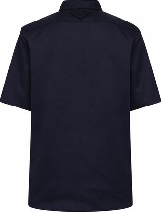 Prada Womens Chino Short-Sleeved Shirt Blue Cotton