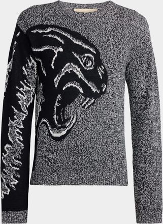 Valentino Garavani Men & apos;s Maglia Panther Jacquard Mouline Crewneck Sweater