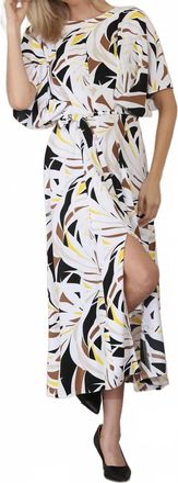 Joseph Ribkoff Tropical Front Slit Summer Dress In Black/multi