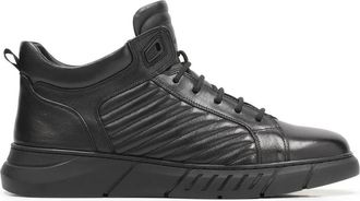 Kazar Gewatteerde Leren Sneakers - Heren - Sneakers - Zwart - 41 EU - Leer - Schoenen