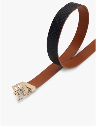 Tommy Hilfiger Womens Monogram Buckle Reversible Leather Belt - Brown - 40
