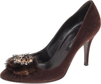 Sergio Rossi Brown Suede Embellished Pumps