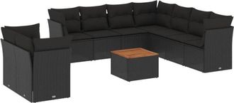 vidaXL Vidaxl - Set De Sof&aacute;s De Jard&iacute;n 10 Pzas Cojines Rat&aacute;n Sint&eacute;tico Negro