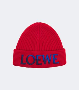 Loewe Embroidered ribbed-knit wool beanie