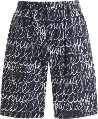 Marni Scribbled Popeline Drawstring Shorts - Black