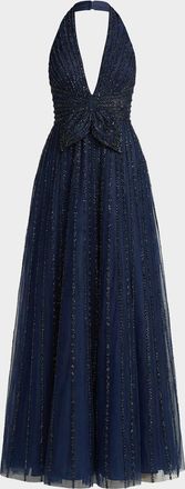 Mac Duggal Beaded Mesh Fit-&-Flare Gown