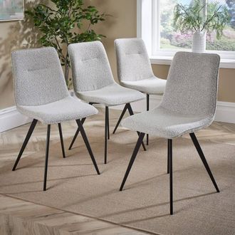 Home Source Industries Boucle Fur Beige Set 4 Dining Chairs Kitchen Dining Room Seating in Cream