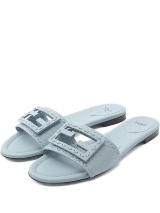 Fendi logo-buckle leather flat sandals - women - Calf Leather/Rubber/Calf Leather/Calf Leather - 36 - Blue