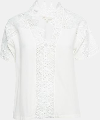 Maje White Lace Trim Chiffon Top