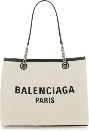 Balenciaga Womens Shoulder Bag Beige Cotton & Leather