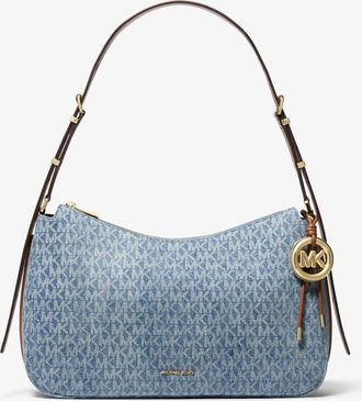 Michael Kors Nolita Medium Logo Embossed Denim Convertible Shoulder Bag