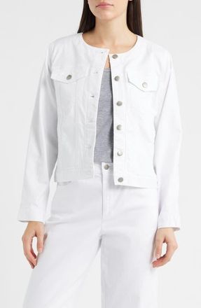 Eileen Fisher Stretch Organic Cotton Round Neck Jean Jacket in White at Nordstrom, Size Xx-Small