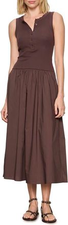 Sanctuary Breakaway Mixed Media Cotton Midi Dress in Rich Soil Brown at Nordstrom, Size 3X