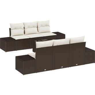 vidaXL Conjunto De Sof&aacute; De Jard&iacute;n 7 Pcs Marr&oacute;n, Crema 55 X 55 X 37 Cm Vidaxl