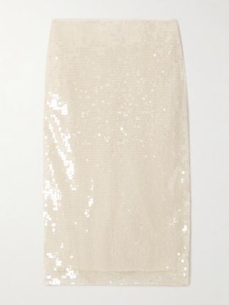 Stella McCartney Gonna Midi In Mesh Con Paillettes - Crema