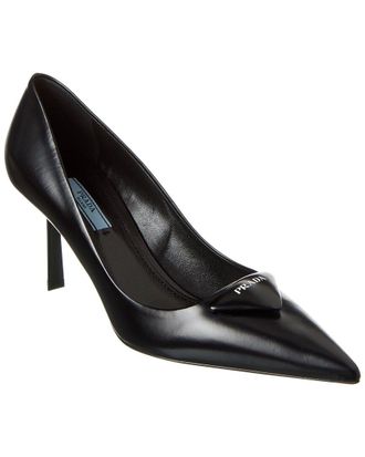 Prada Logo Leather Pointy-Toe Pump