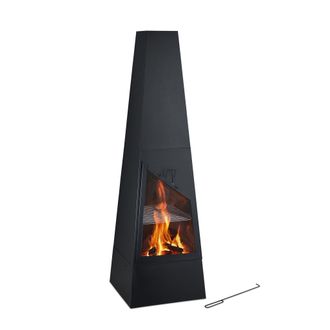 Relaxdays Relaxdays - Chimenea Exterior Con Barbacoa, Caja Cenizas, Salvachispas, Atizador, Parrilla Jard&iacute;n, 149x44,5x44,5 Cm, Negro
