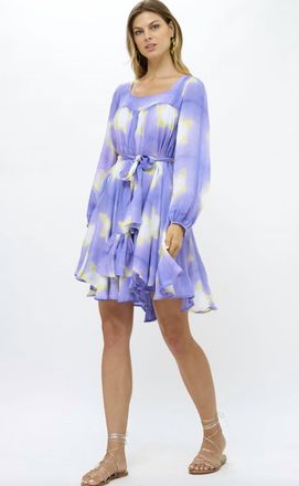 Oliphant Long Sleeve Square Neck Short Dress In Peri Mela