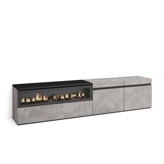 Skraut Home Skraut Home - Mueble Tv, Televisi&oacute;n, Muebles De Sal&oacute;n, Almacenaje, 200x45x35cm, Para Tv Hasta 80, Chimenea El&eacute;ctrica, Estilo Moderno, Gris Cemento